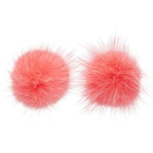 Wild and Woolly Pink Mink Fur Puff Stud Pom Pom Earrings